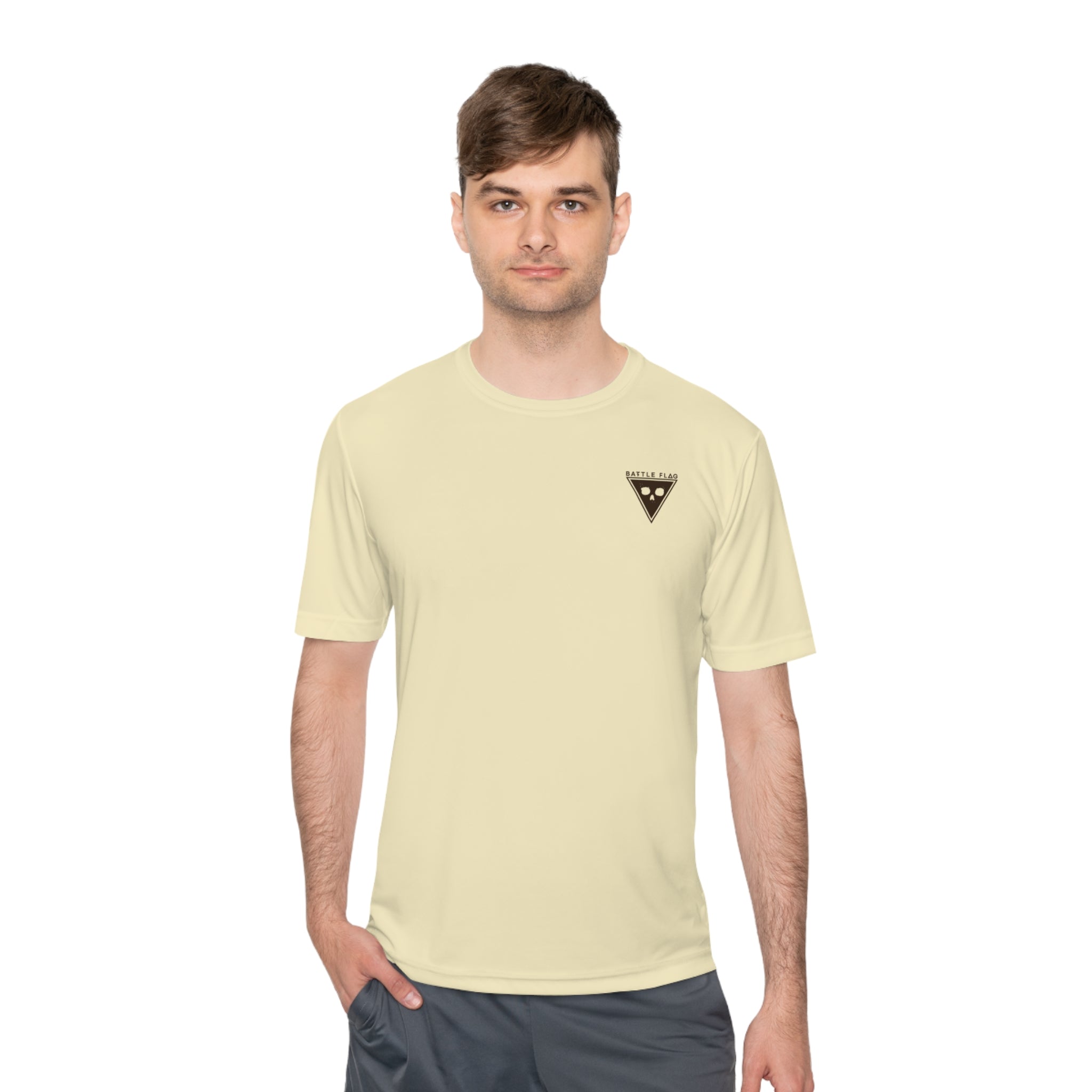 Battle Flag Unisex Moisture Wicking Tee - Small Brown Emblem