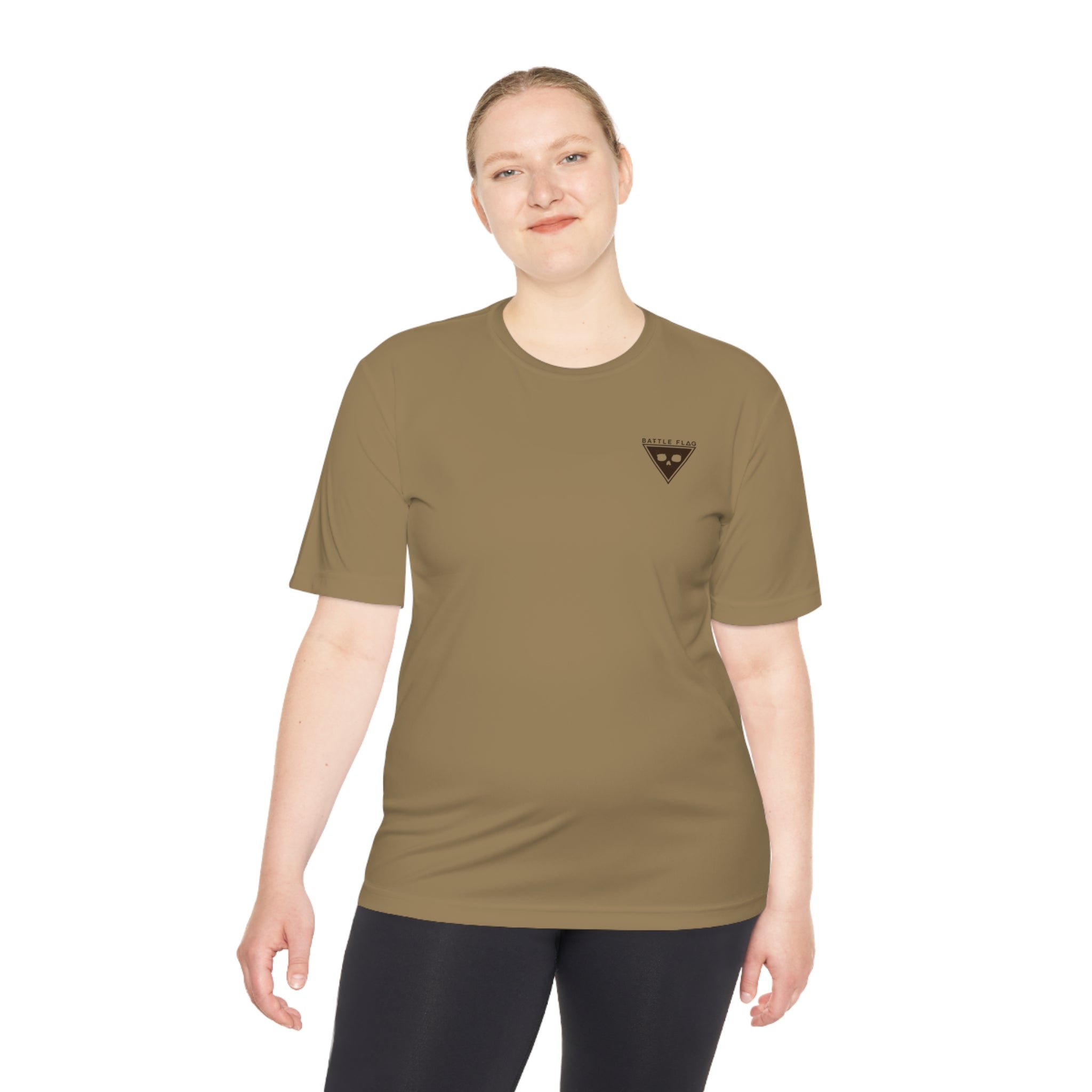 Battle Flag Unisex Moisture Wicking Tee - Small Brown Emblem