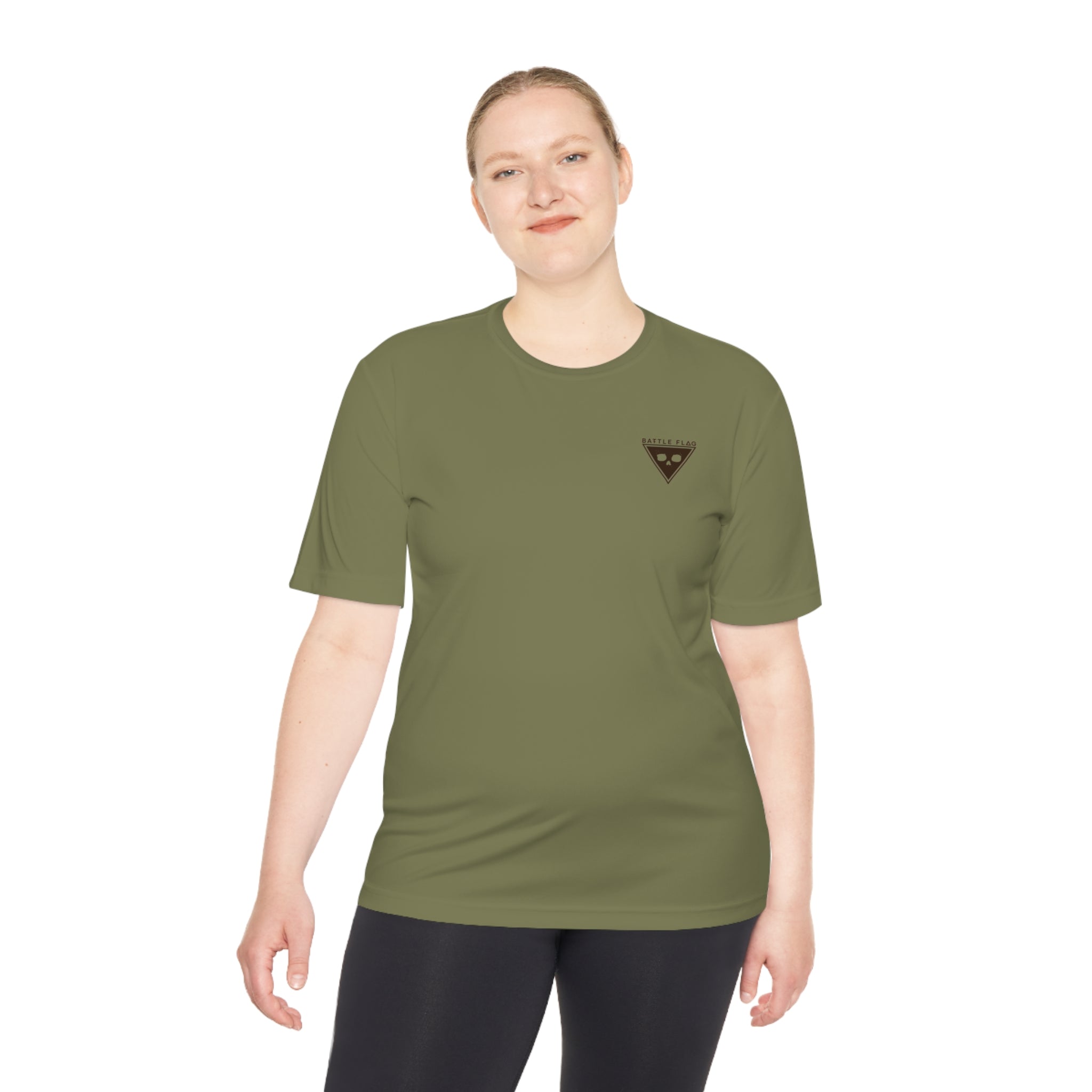 Battle Flag Unisex Moisture Wicking Tee - Small Brown Emblem