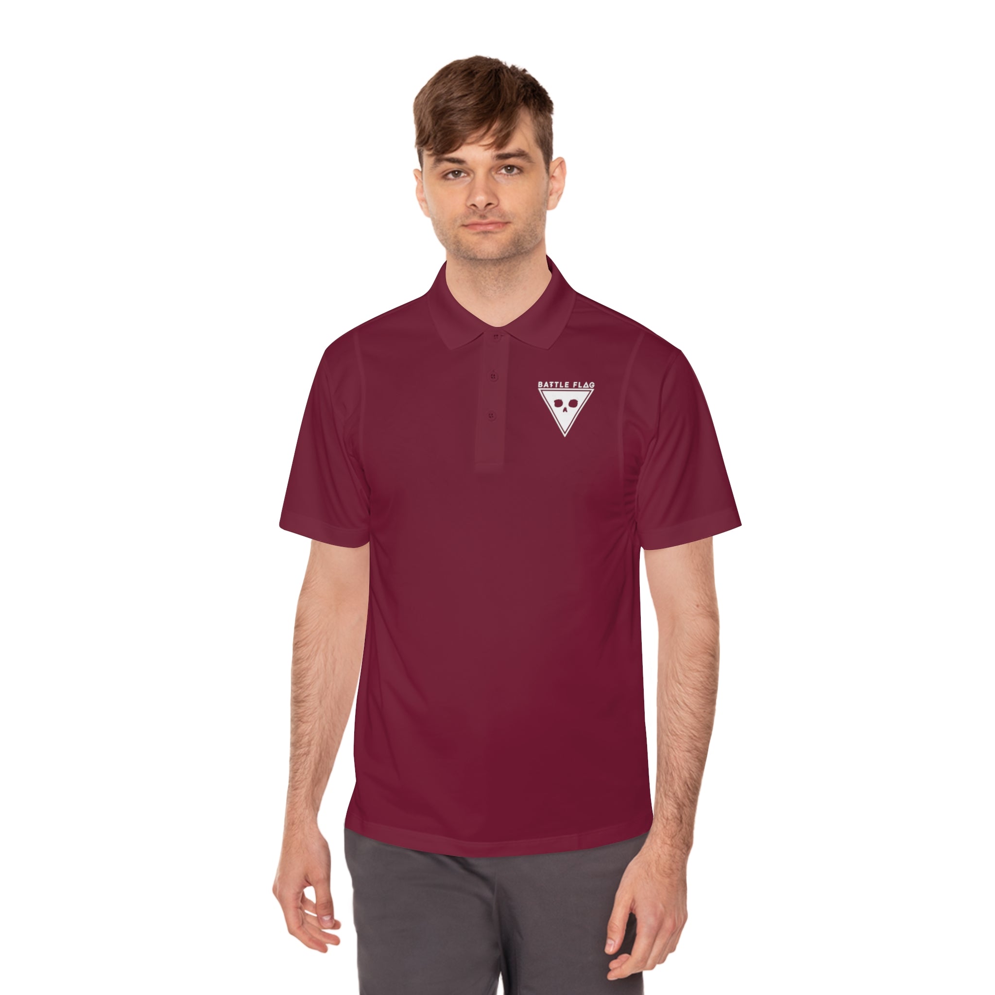 Battle Flag Men's Sport Polo Shirt - White Emblem