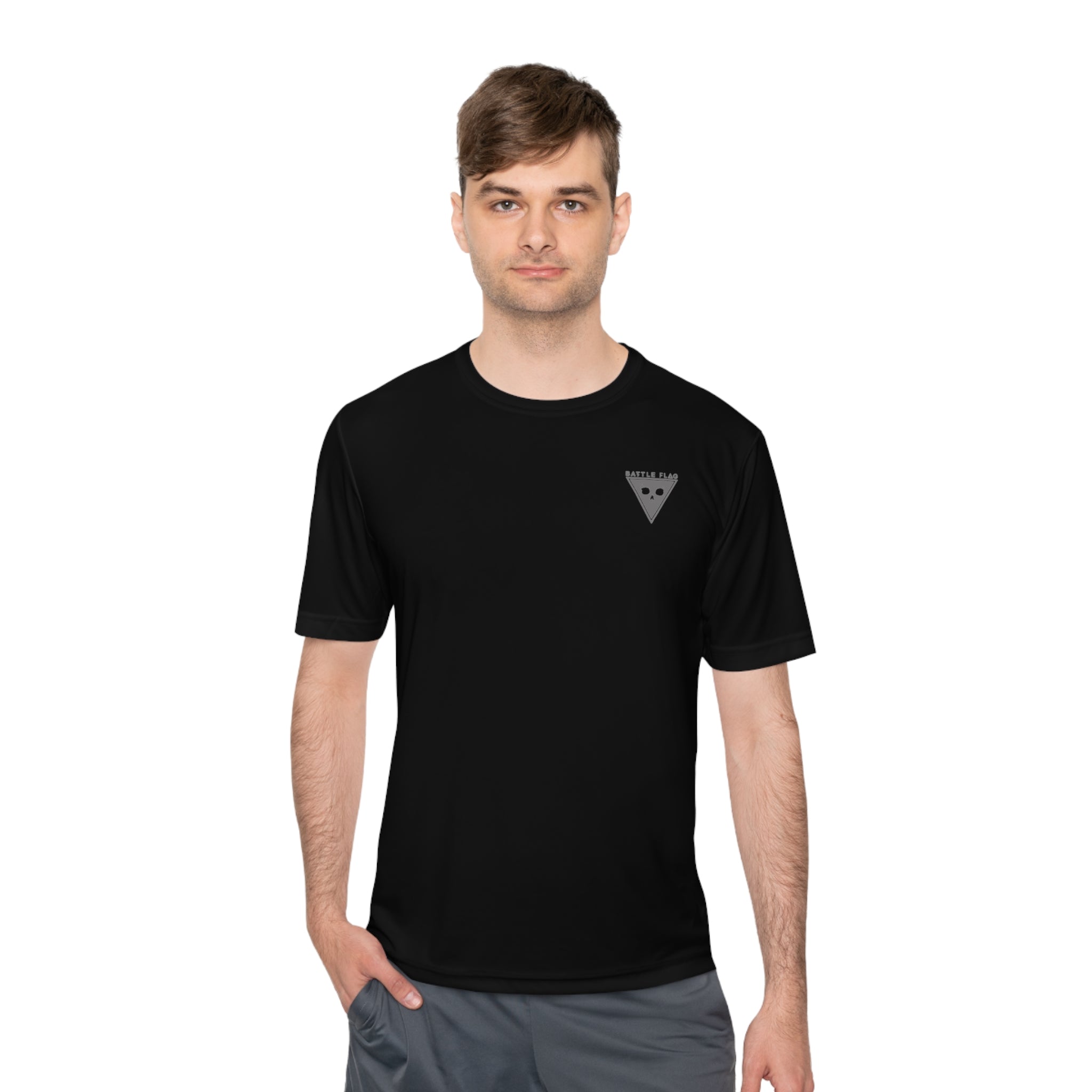 Battle Flag Unisex Moisture Wicking Tee - Small Grey Emblem