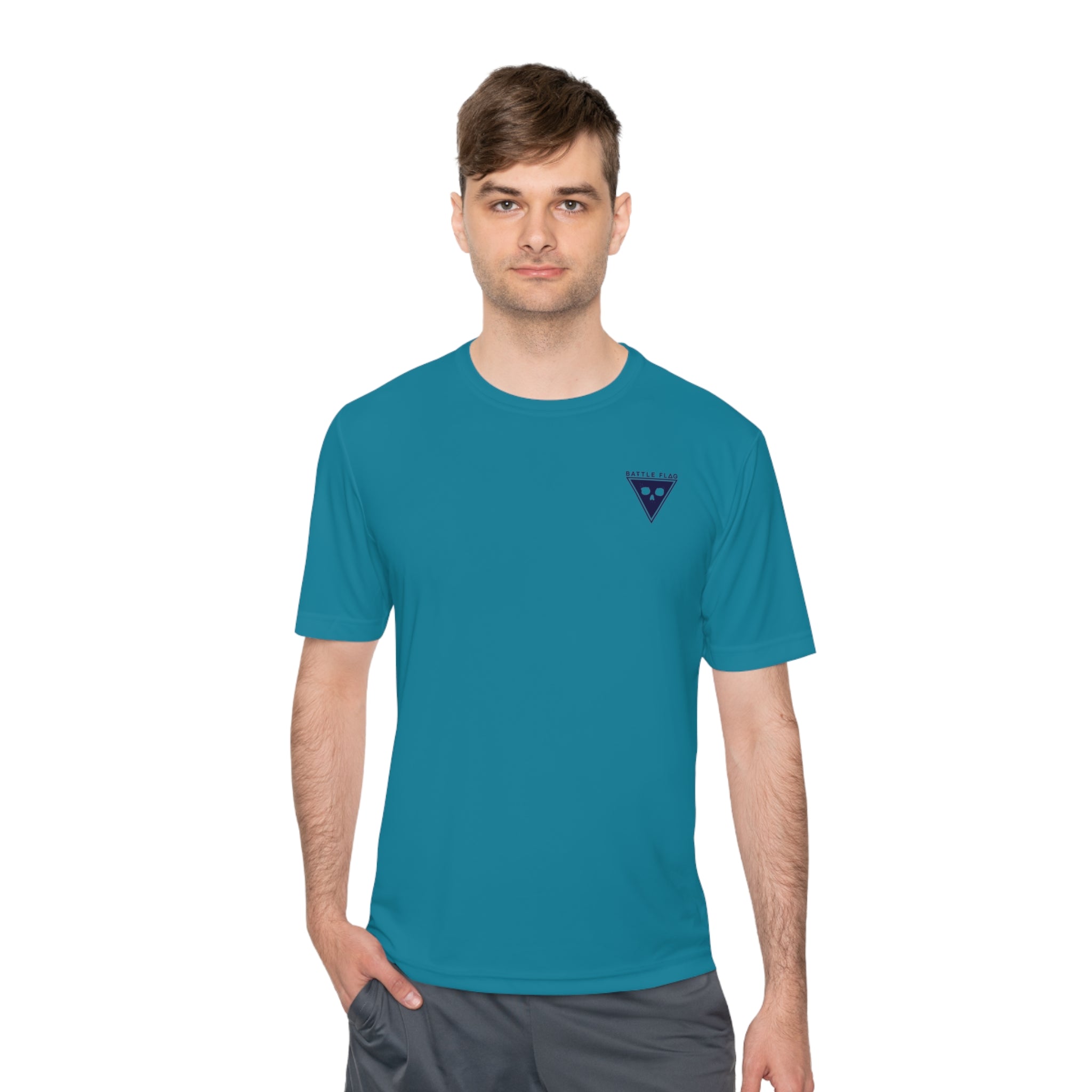Battle Flag Unisex Moisture Wicking Tee - Small Blue Emblem