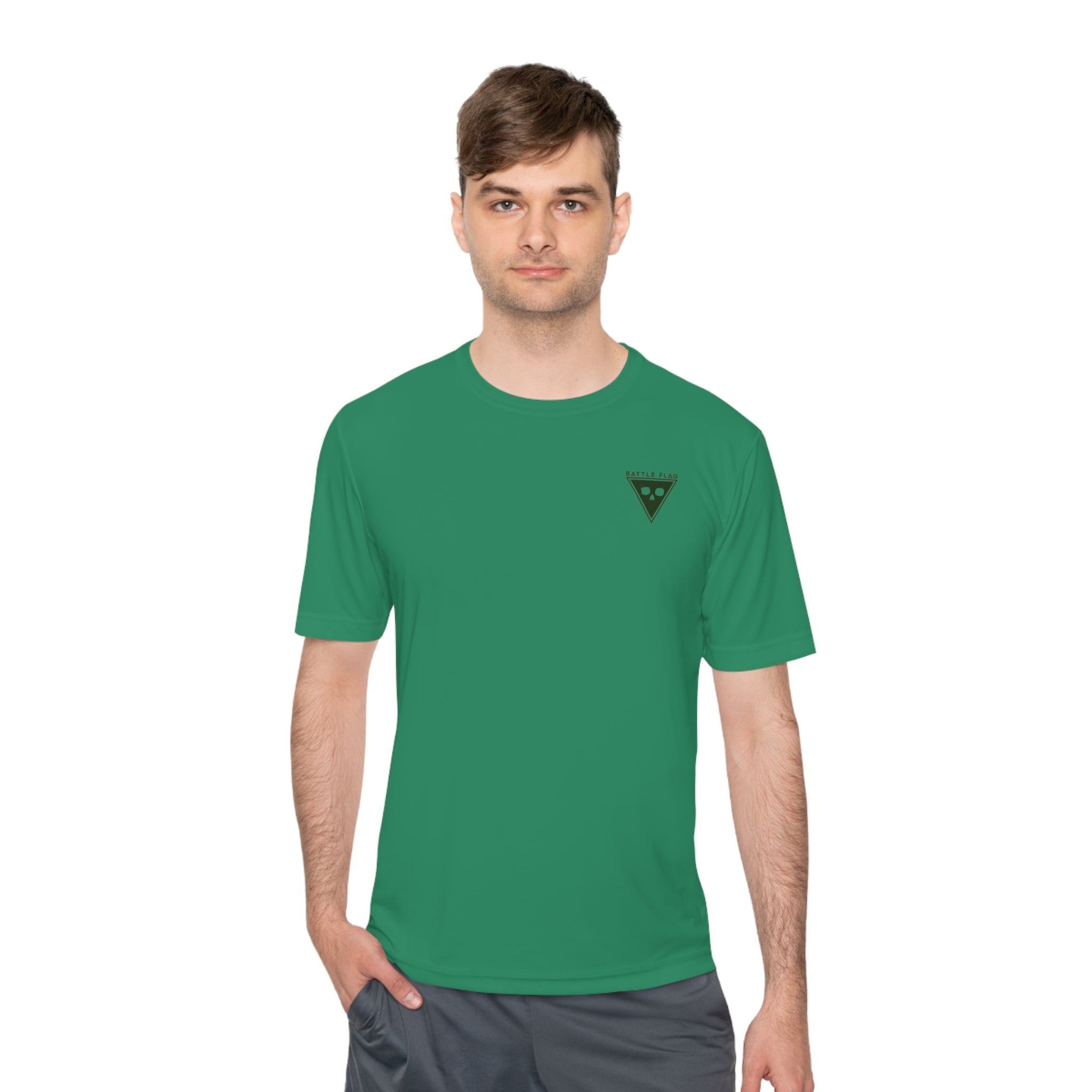 Battle Flag Unisex Moisture Wicking Tee - Small Green Emblem