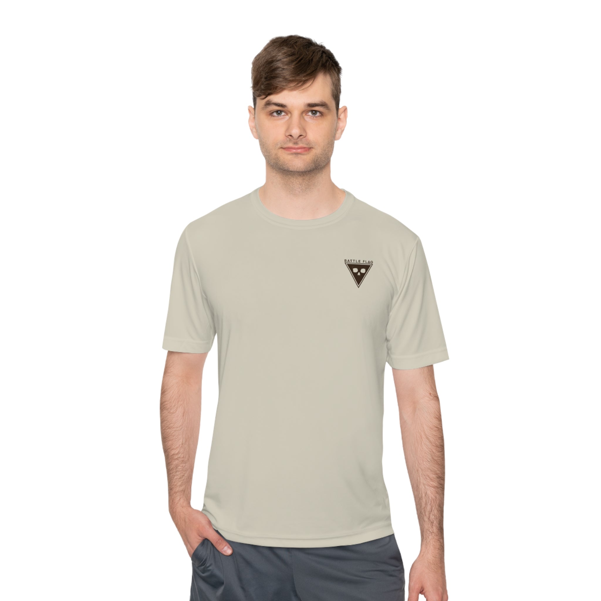 Battle Flag Unisex Moisture Wicking Tee - Small Brown Emblem