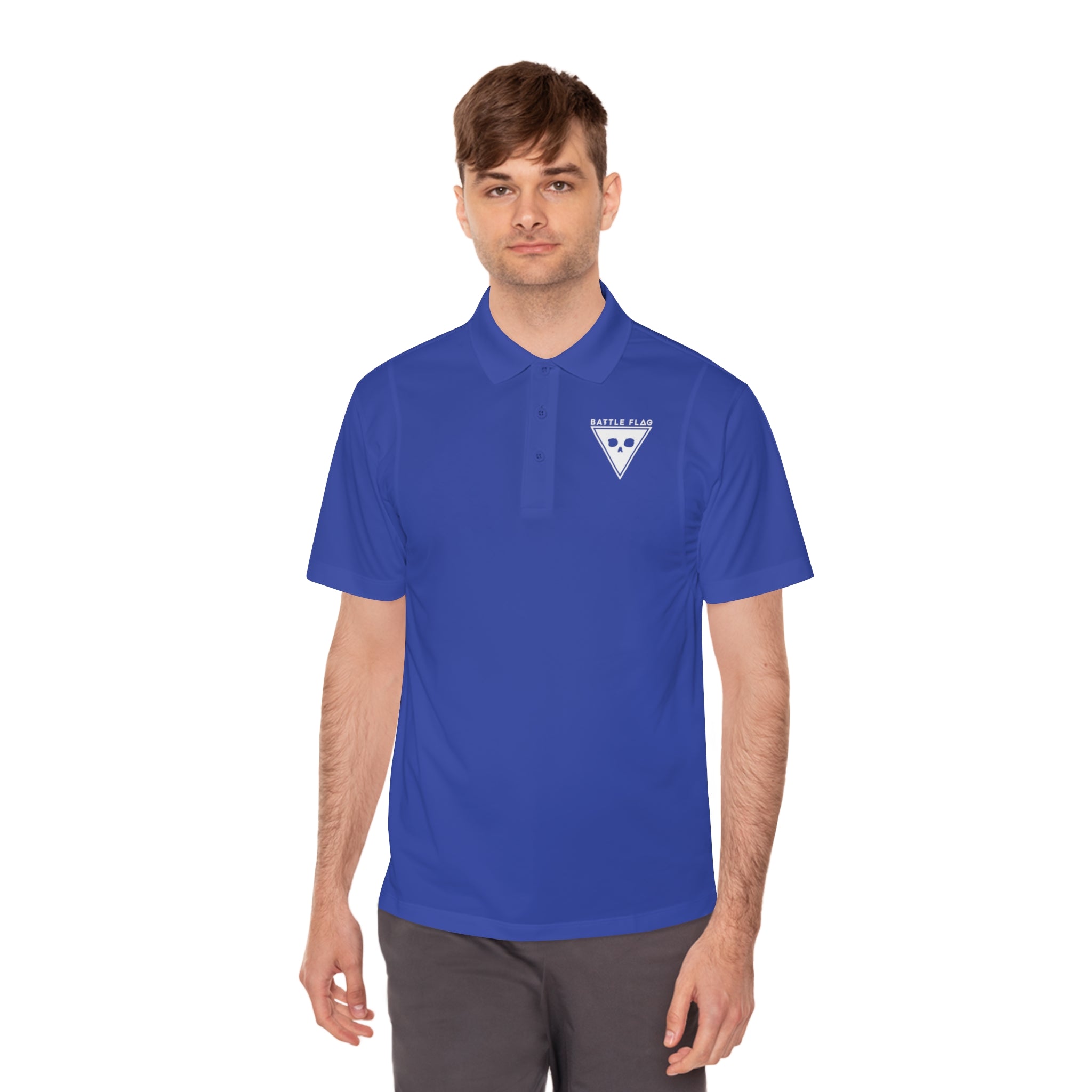 Battle Flag Men's Sport Polo Shirt - White Emblem