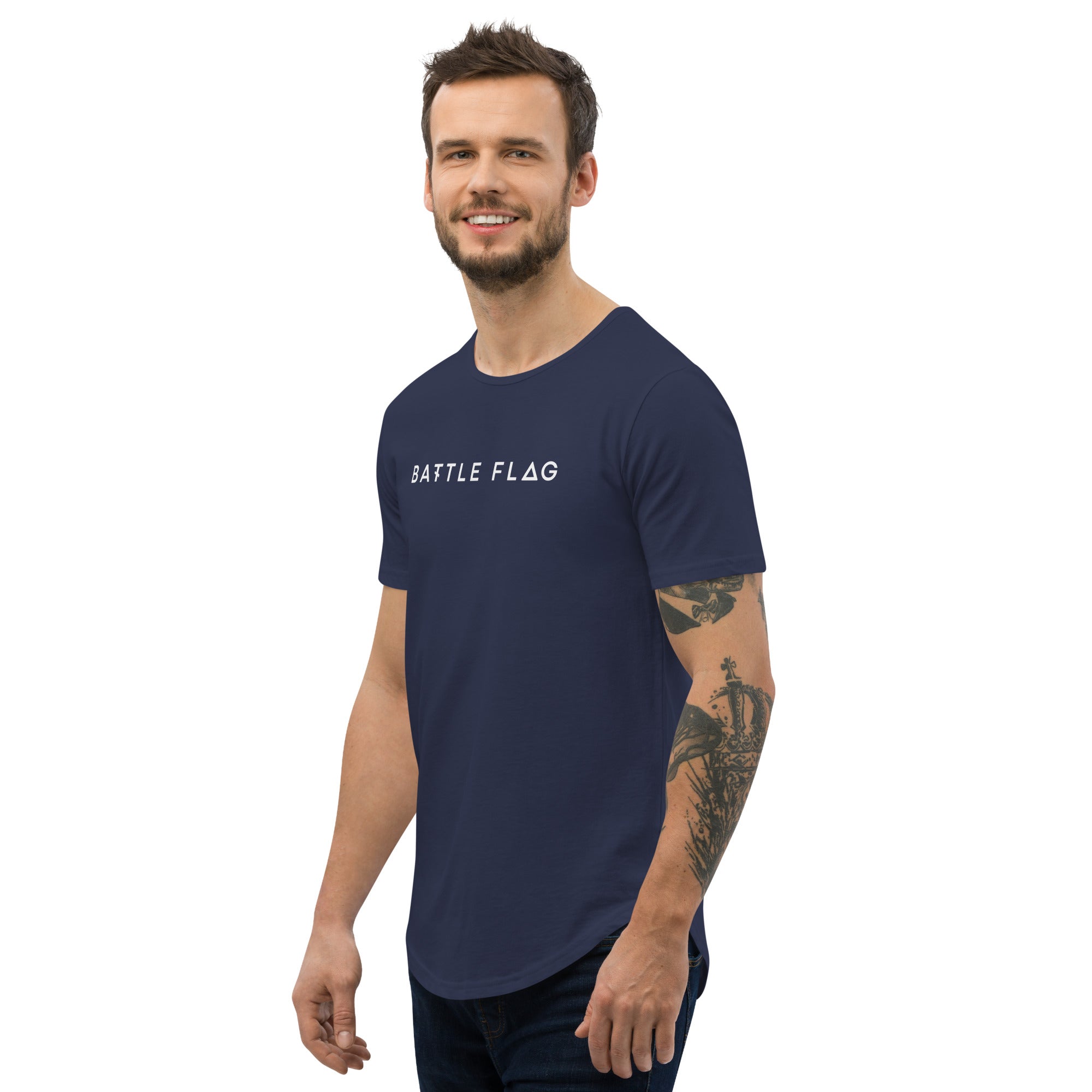 Battle Flag Men's Curved Hem T-Shirt - White Logo