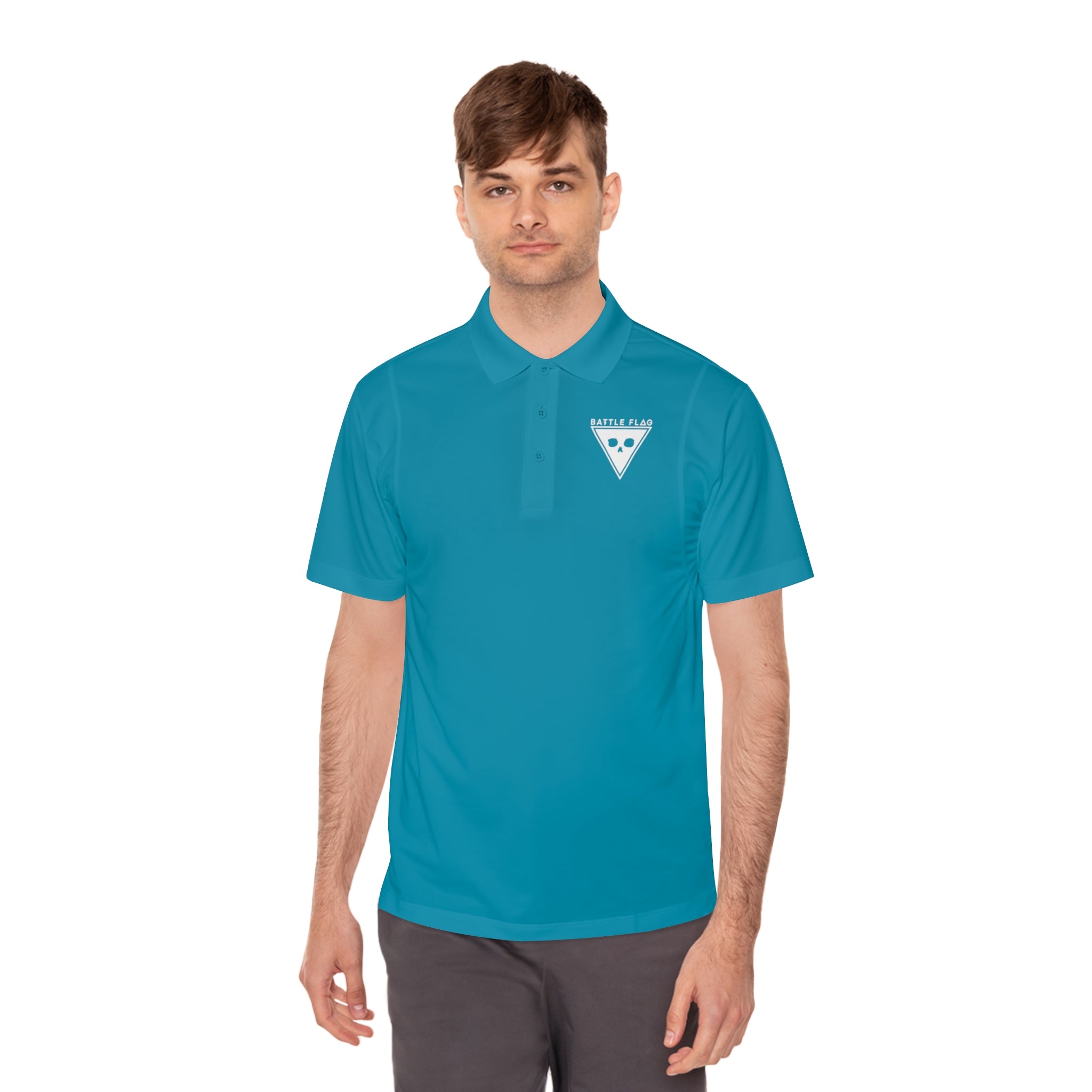 Battle Flag Men's Sport Polo Shirt - White Emblem