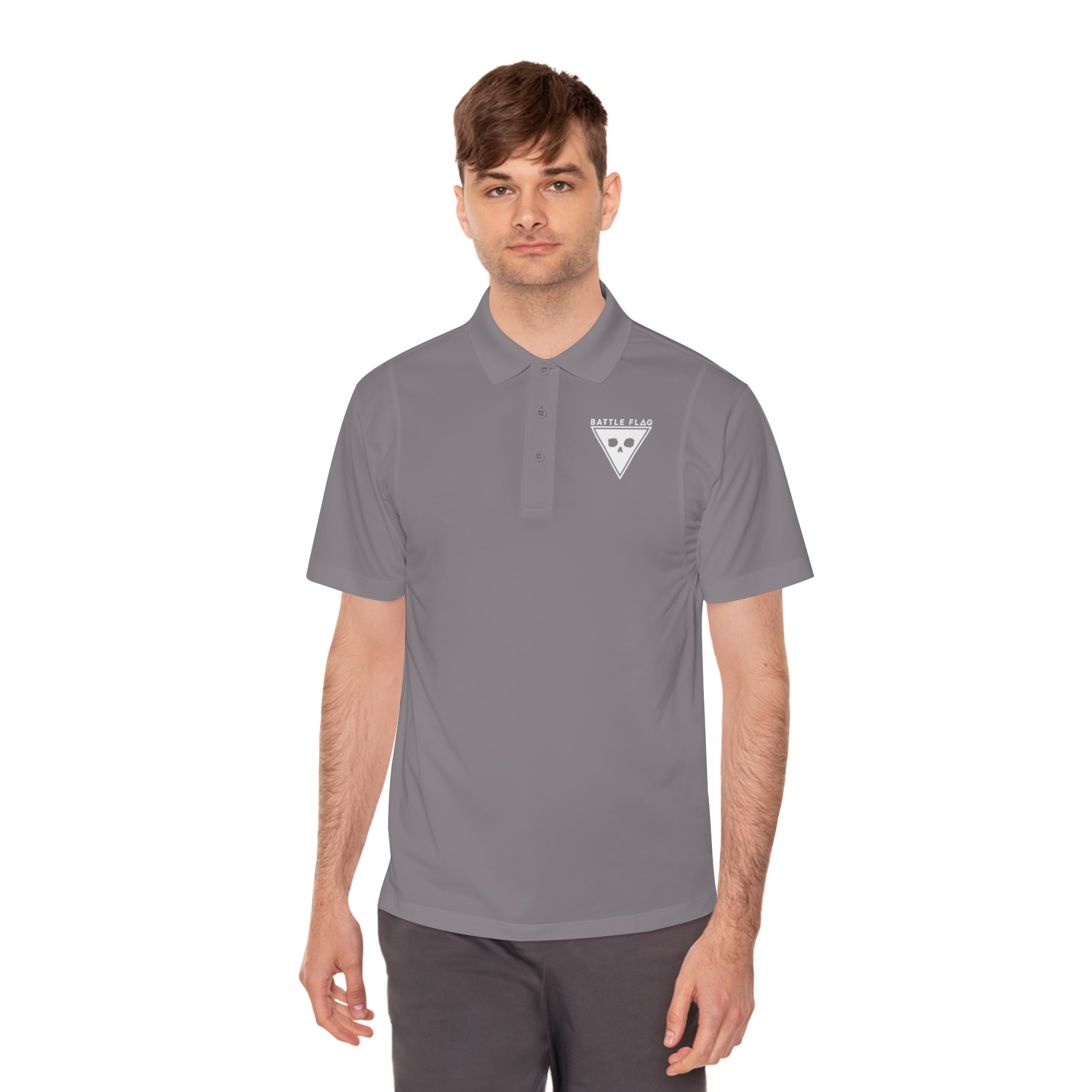 Battle Flag Men's Sport Polo Shirt - White Emblem