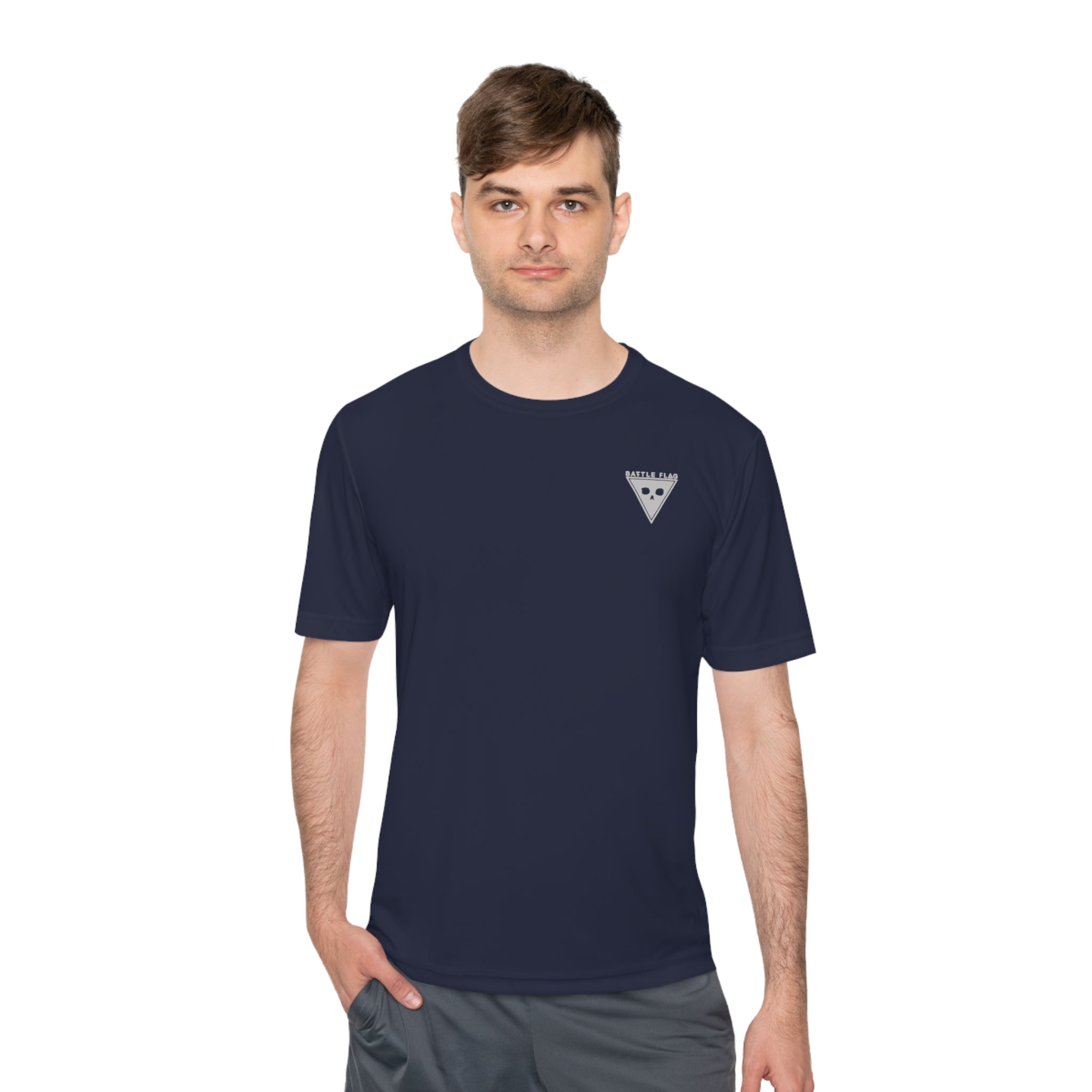 Battle Flag Unisex Moisture Wicking Tee - Small Light Grey Emblem
