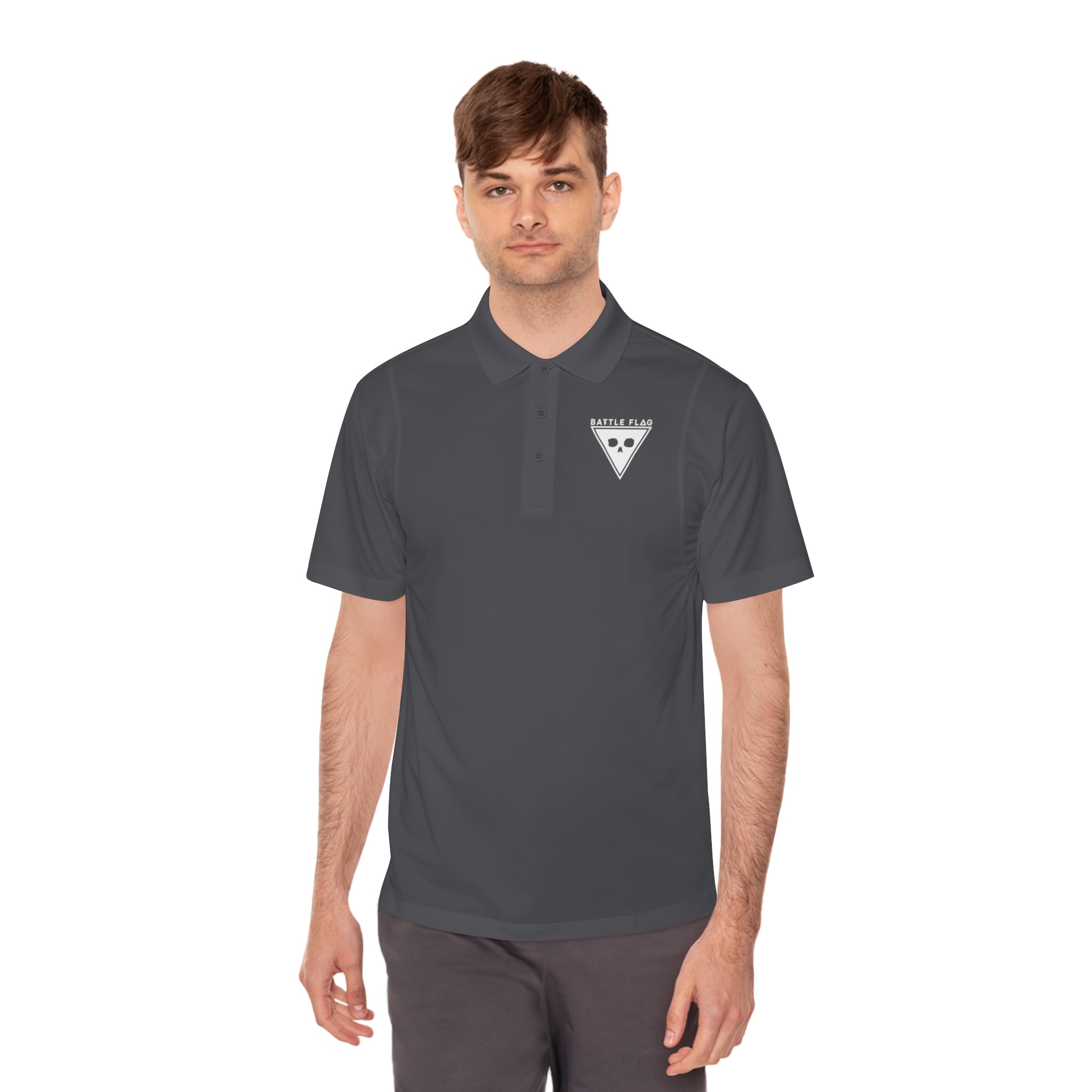 Battle Flag Men's Sport Polo Shirt - White Emblem