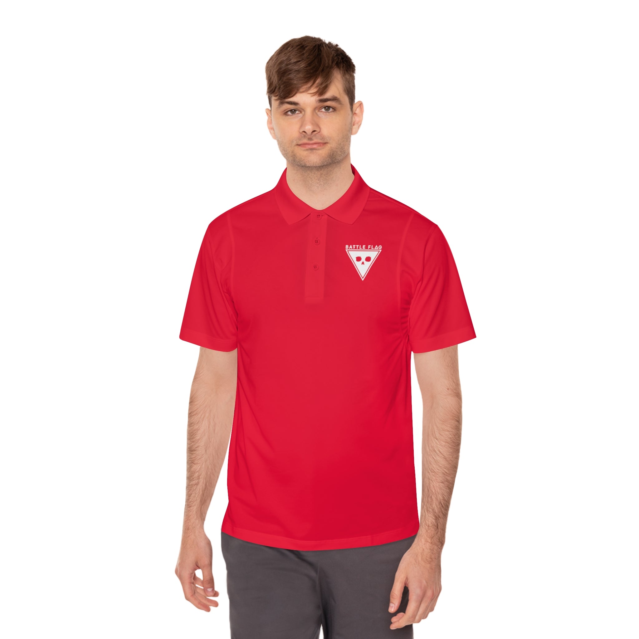 Battle Flag Men's Sport Polo Shirt - White Emblem
