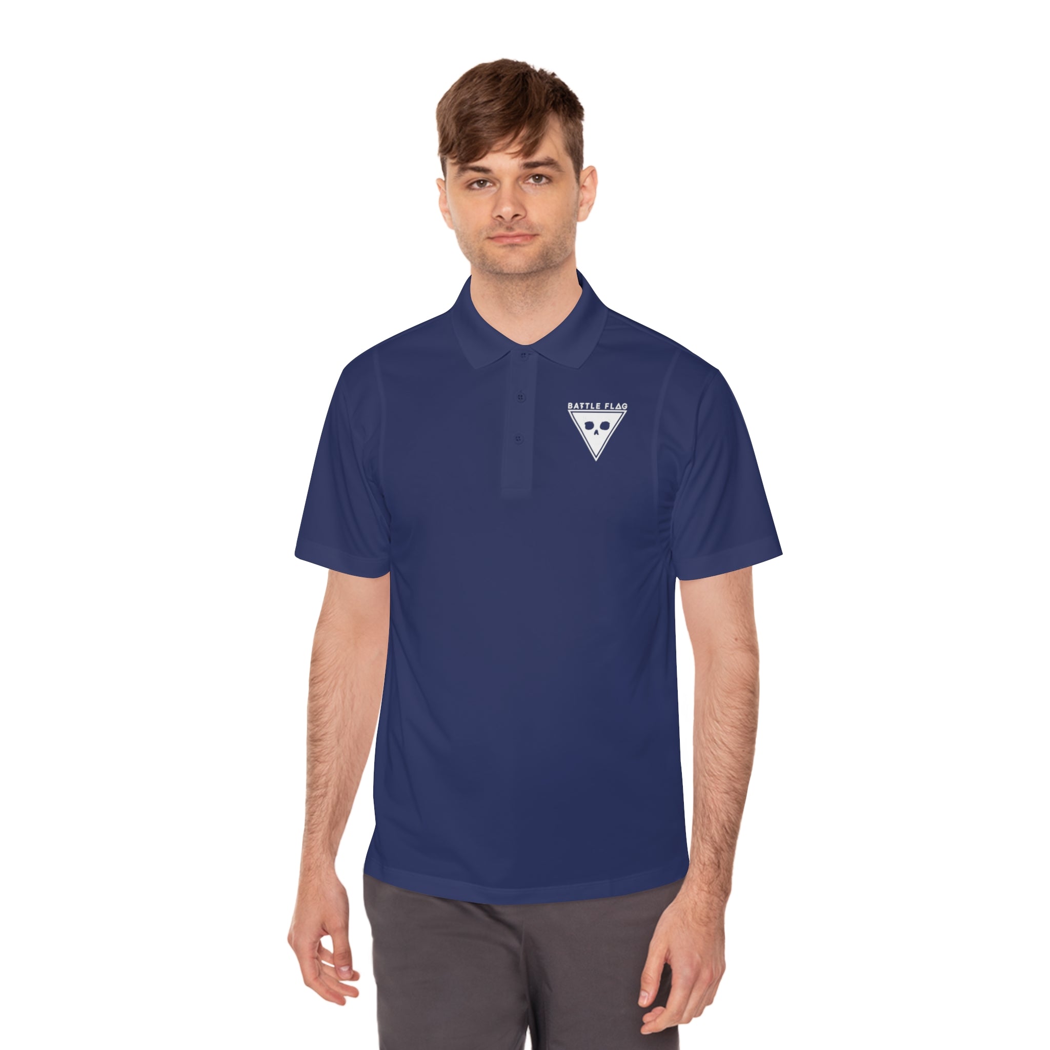 Battle Flag Men's Sport Polo Shirt - White Emblem