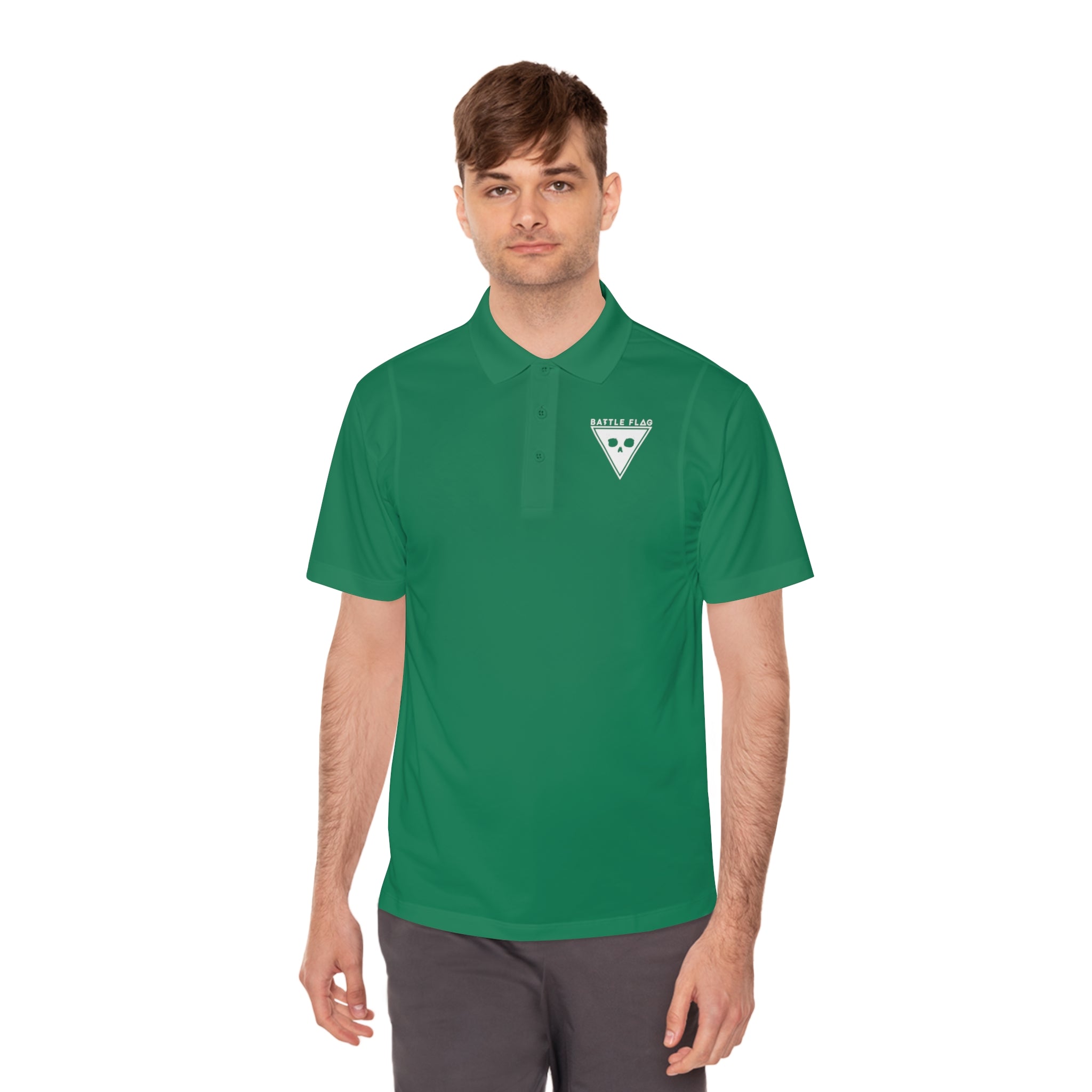 Battle Flag Men's Sport Polo Shirt - White Emblem