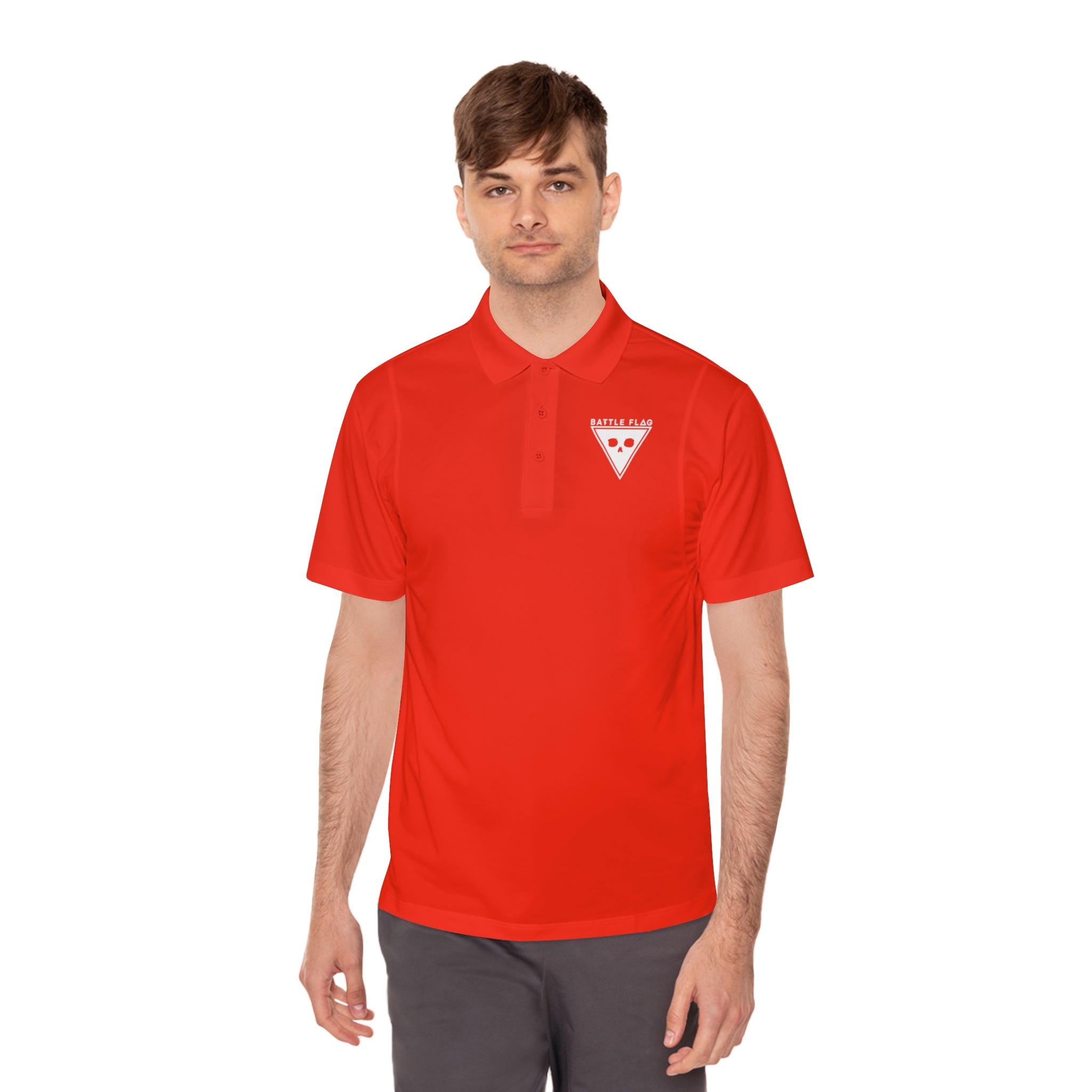 Battle Flag Men's Sport Polo Shirt - White Emblem