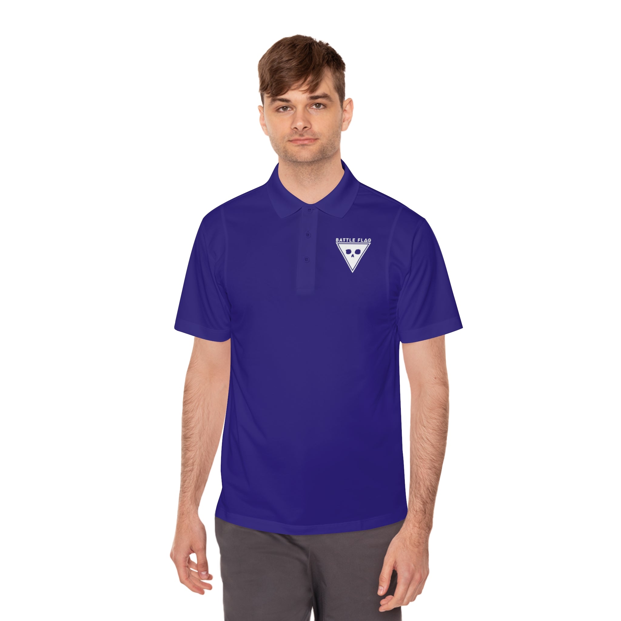 Battle Flag Men's Sport Polo Shirt - White Emblem