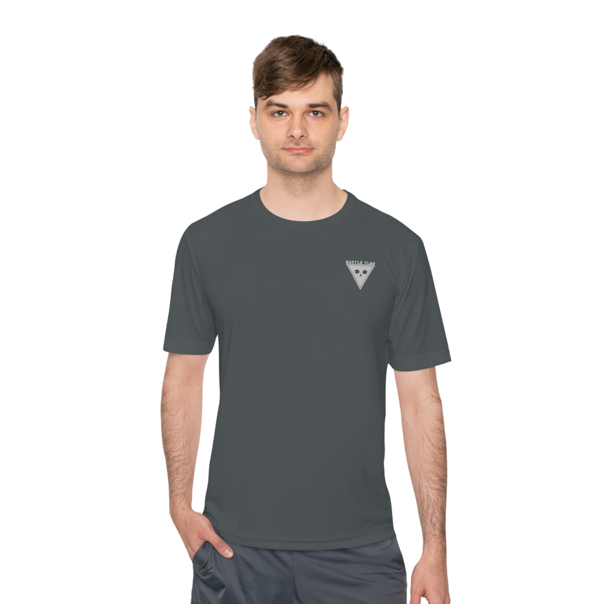 Battle Flag Unisex Moisture Wicking Tee - Small Light Grey Emblem