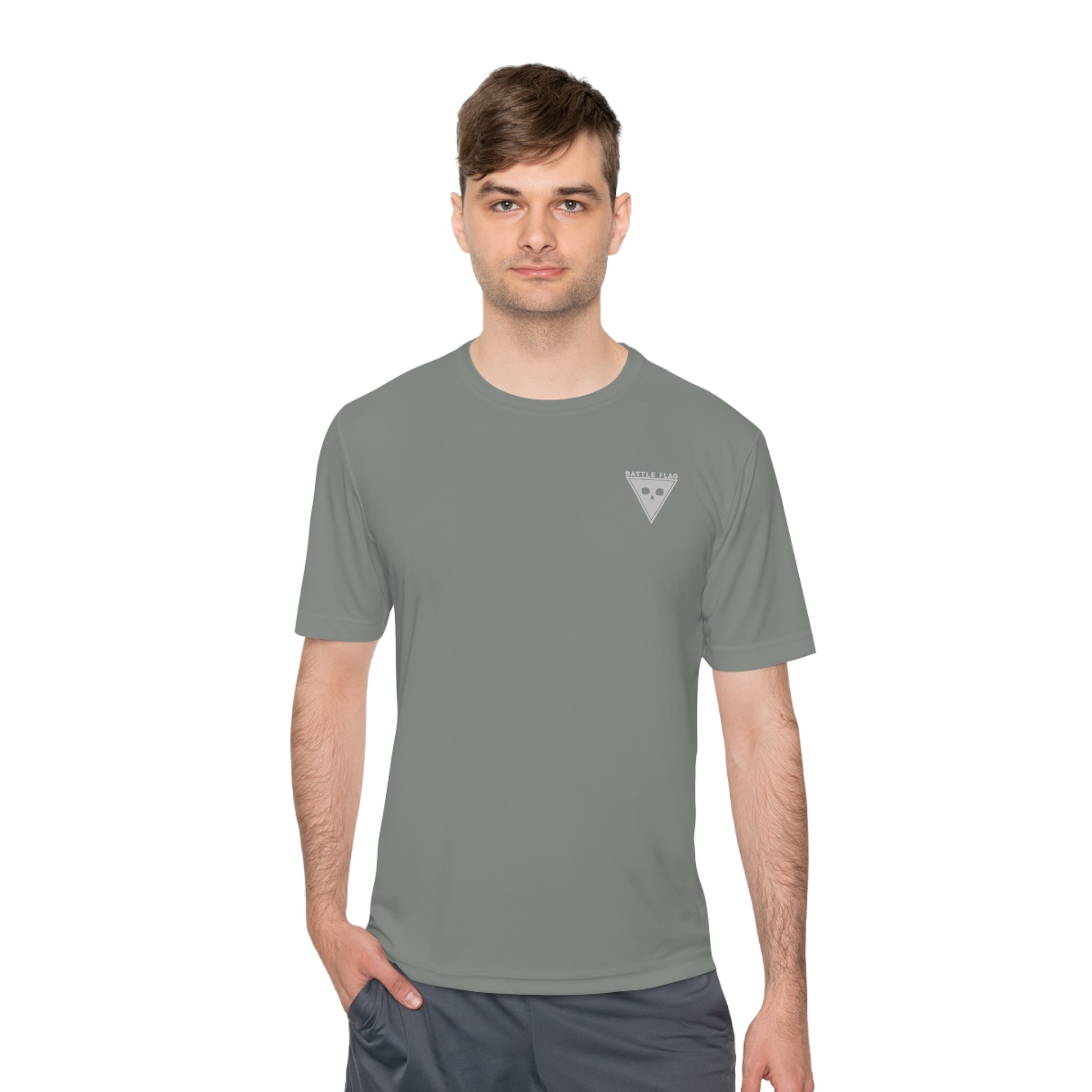 Battle Flag Unisex Moisture Wicking Tee - Small Light Grey Emblem