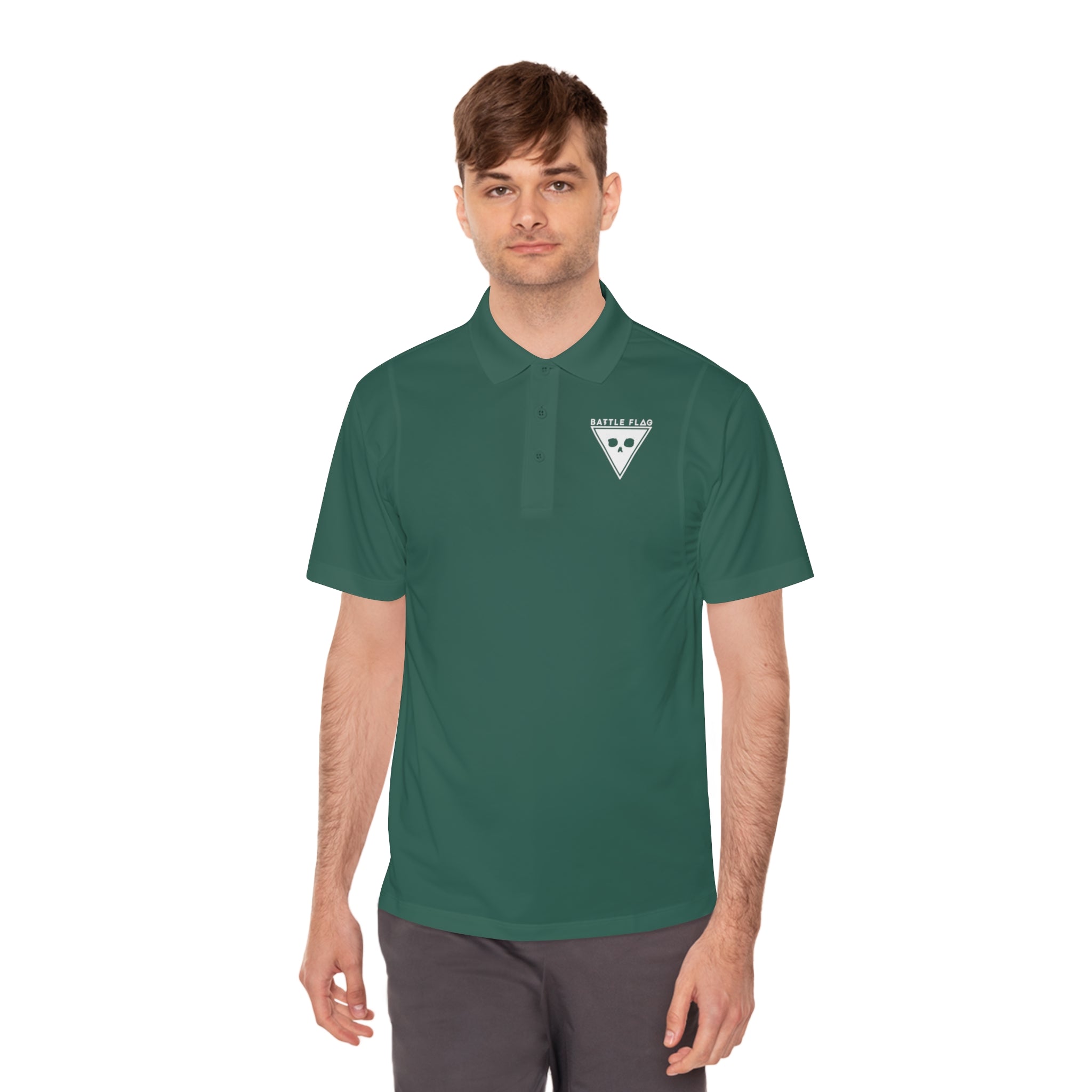 Battle Flag Men's Sport Polo Shirt - White Emblem