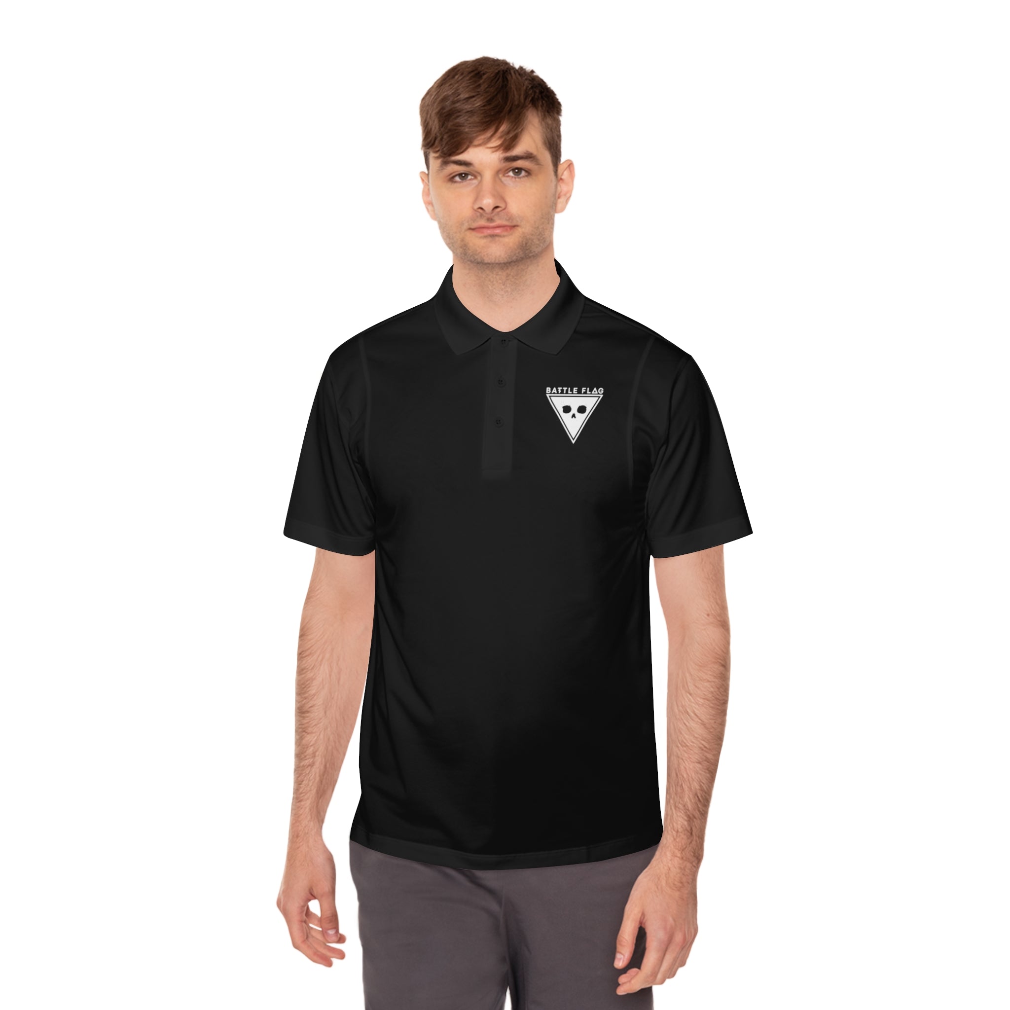 Battle Flag Men's Sport Polo Shirt - White Emblem